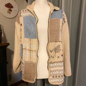 Vintage 90’s Jantzen classics Cottagecore patchwork leaf cardigan